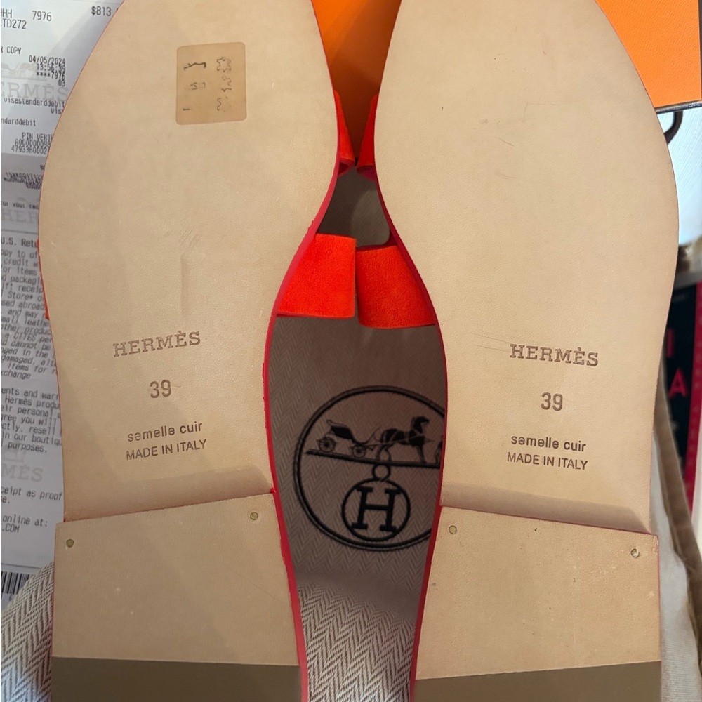 HERMES women’s Red/orange Oran Sandals 39/9 - Picture 7 of 7